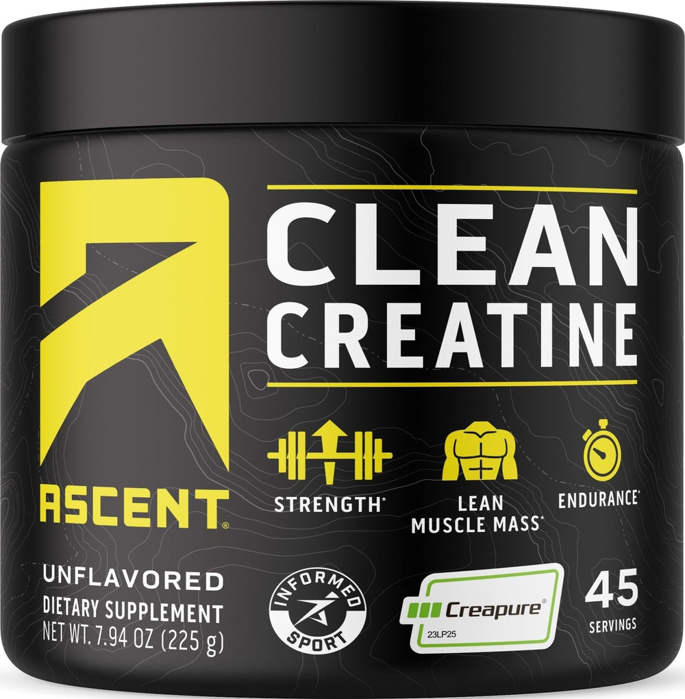 Ascent Creapure frente del envase mostrando la marca y beneficio de pureza