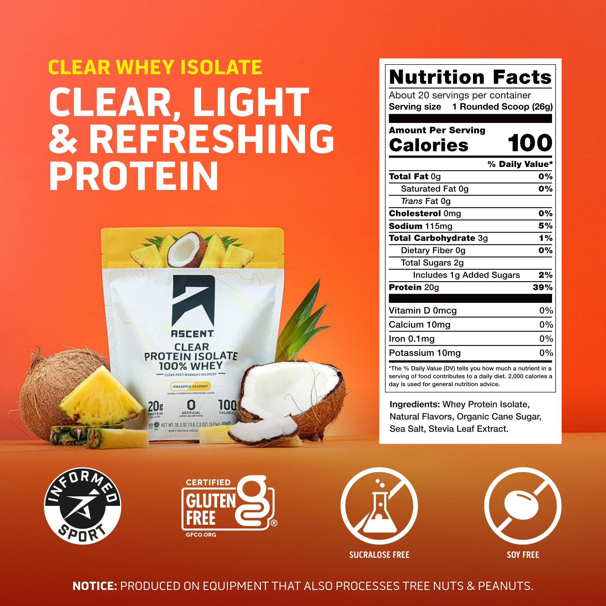 Ascent scoop measured portion showing 20g protein per serving for recovery