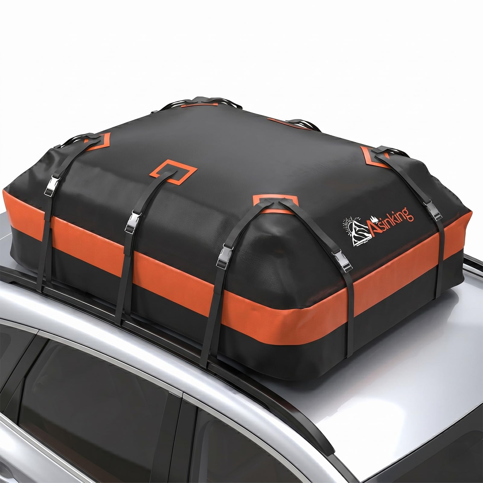 Asinking front view of rooftop bag showing waterproof protection and extra cargo space