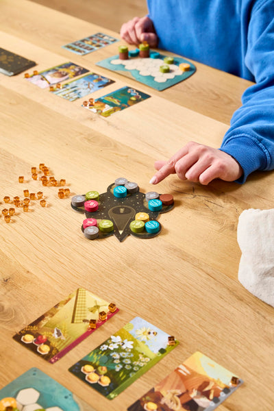 Asmodee Harmonies solo mode setup with opponent tracker for solo challenge
