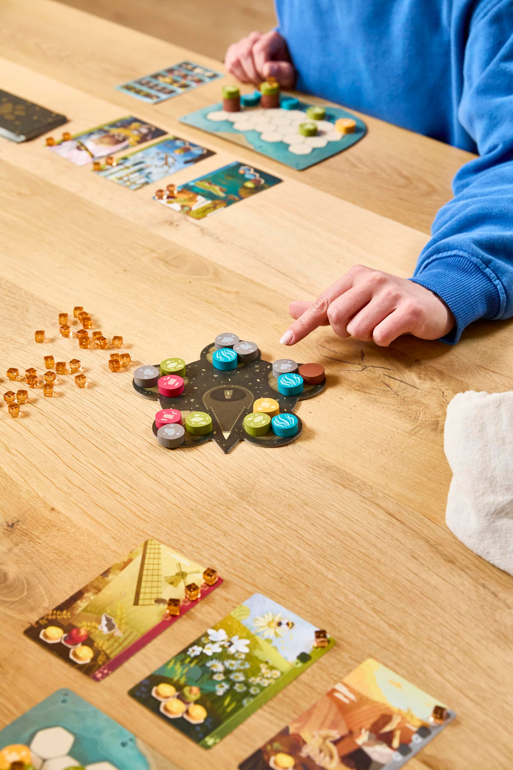 Asmodee Harmonies solo mode setup with opponent tracker for solo challenge