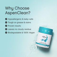 AspenClean envase compostable abierto, muestra ahorro plástico y facilidad de uso