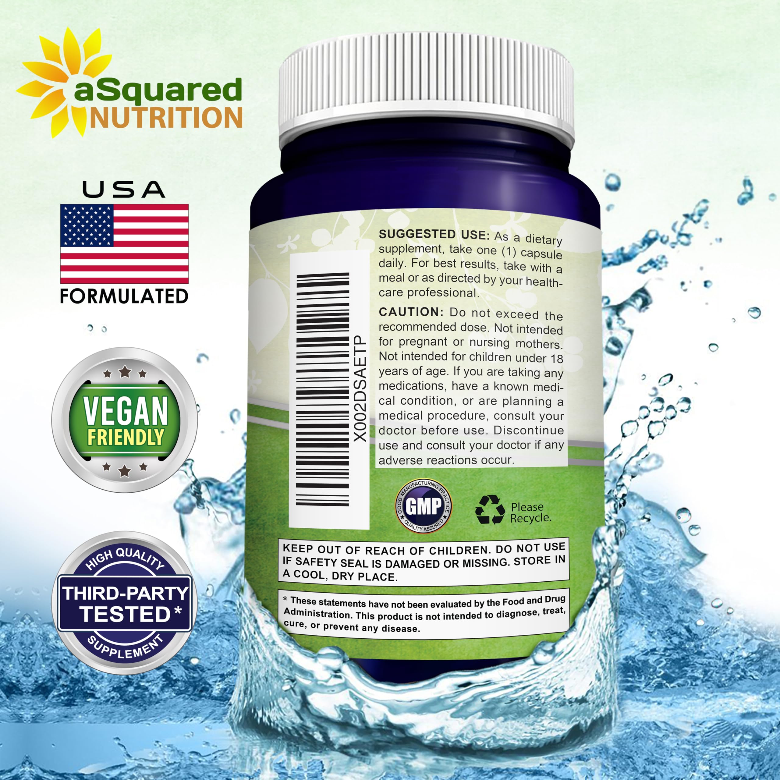 aSquared Nutrition bottle beside resveratrol and vitamin B3 ingredient props for formulation clarity