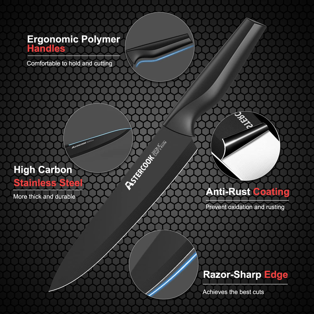 Astercook built-in sharpener detail in block for quick one-handed edge maintenance