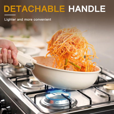 Astercook cream skillet top view showing ceramic nonstick surface for easy cooking