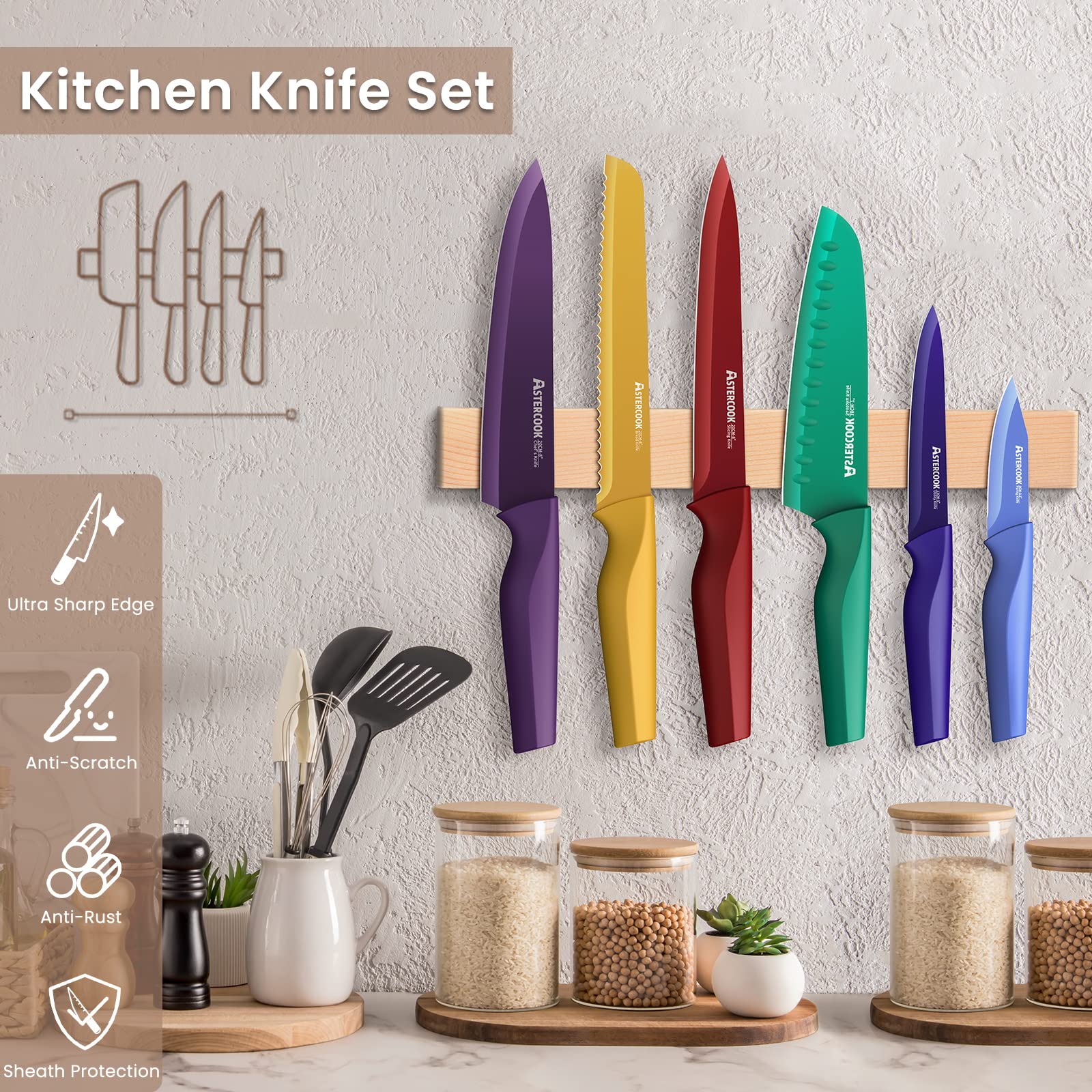 Astercook primer plano de las hojas de acero inoxidable y filo duradero