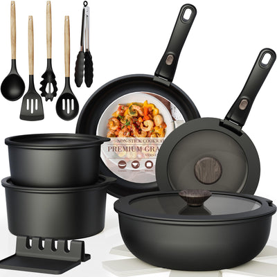 Astercook front packshot showing full 21-piece set and space-saving appeal