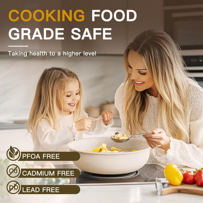 Astercook cookware in use on an induction cooktop showing fast even heating