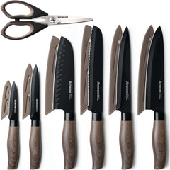 Astercook vista frontal del set completo con estuche y cuchillos, practicidad inmediata