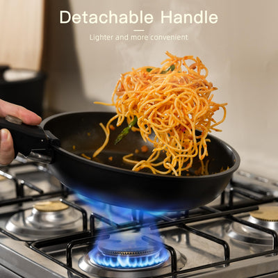 Astercook skillet in use on stovetop showing even heat cooking advantage