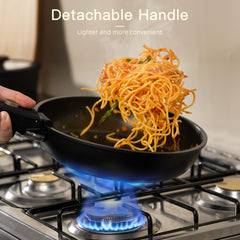 Astercook skillet in use on stovetop showing even heat cooking advantage