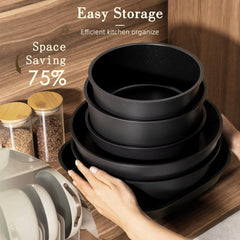 Astercook stacked pans in cabinet saving space for organized kitchens