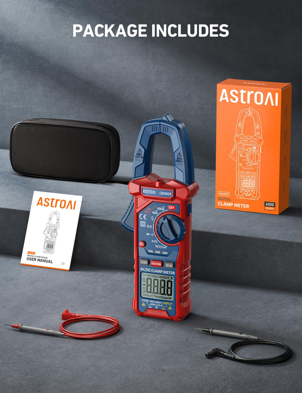 AstroAI embalaje y etiqueta con especificaciones y garantía visible
