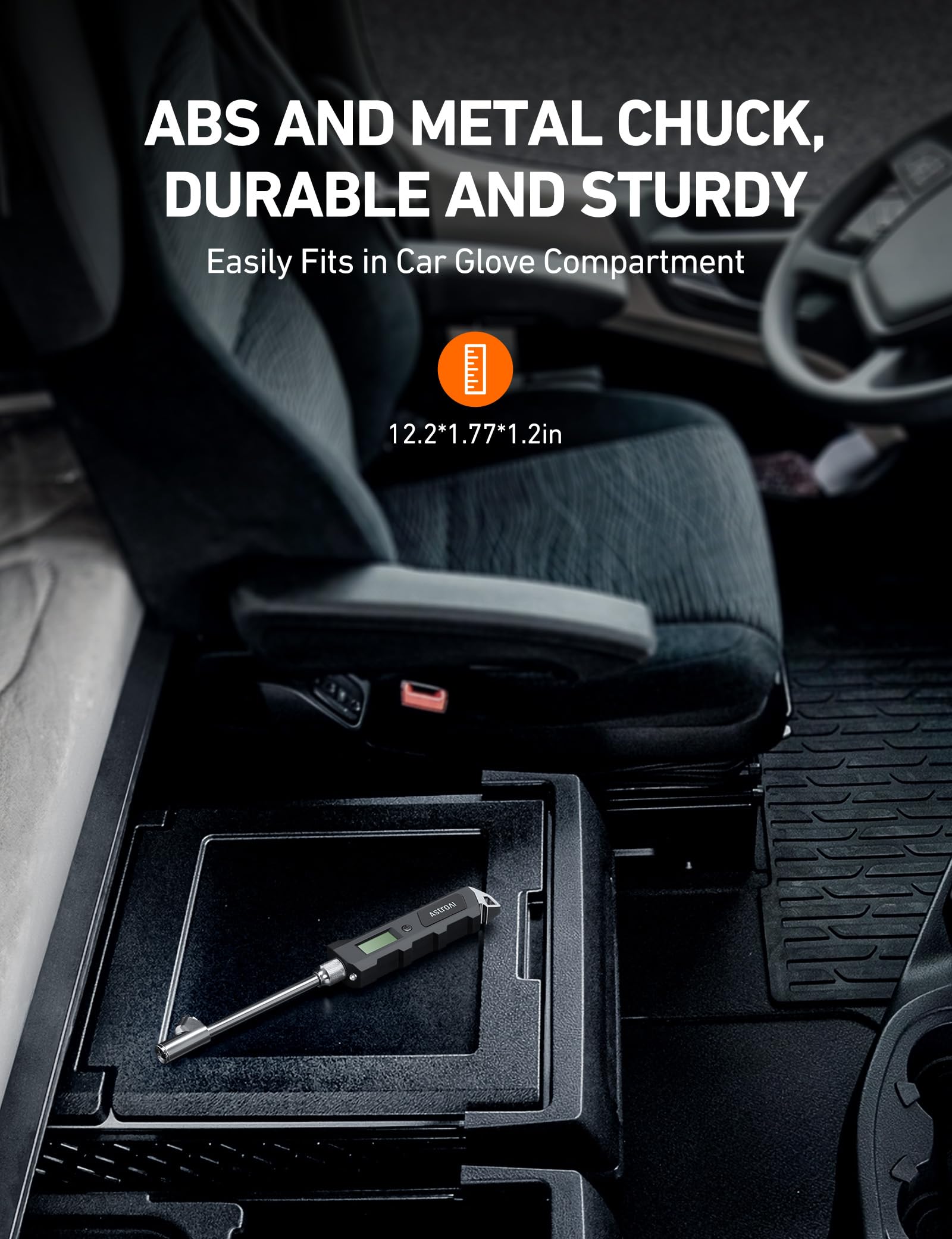 AstroAI gauge in use on an RV tire showing heavy-duty range and practical application
