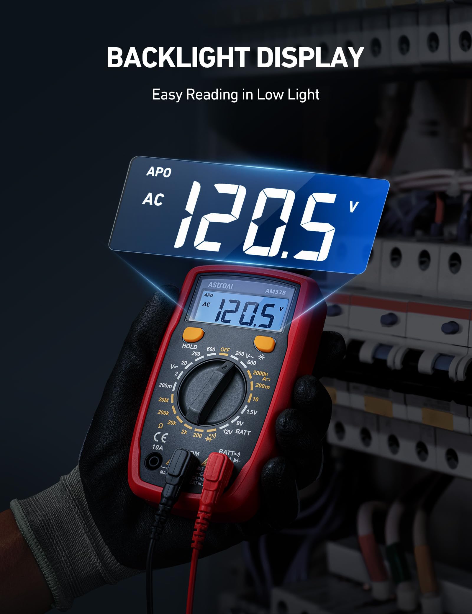 AstroAI midiendo batería 12V con modo dedicado para verificar estado
