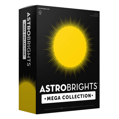 Astrobrights paquete frontal Mega Collection 625 hojas mostrando etiqueta y color