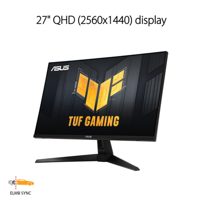 ASUS VG27AQ3A angled profile highlighting streamlined design and stable stand for flexibility