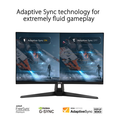 ASUS VG27AQ3A on-desk gaming setup showing smooth high-refresh gameplay and ergonomic placement