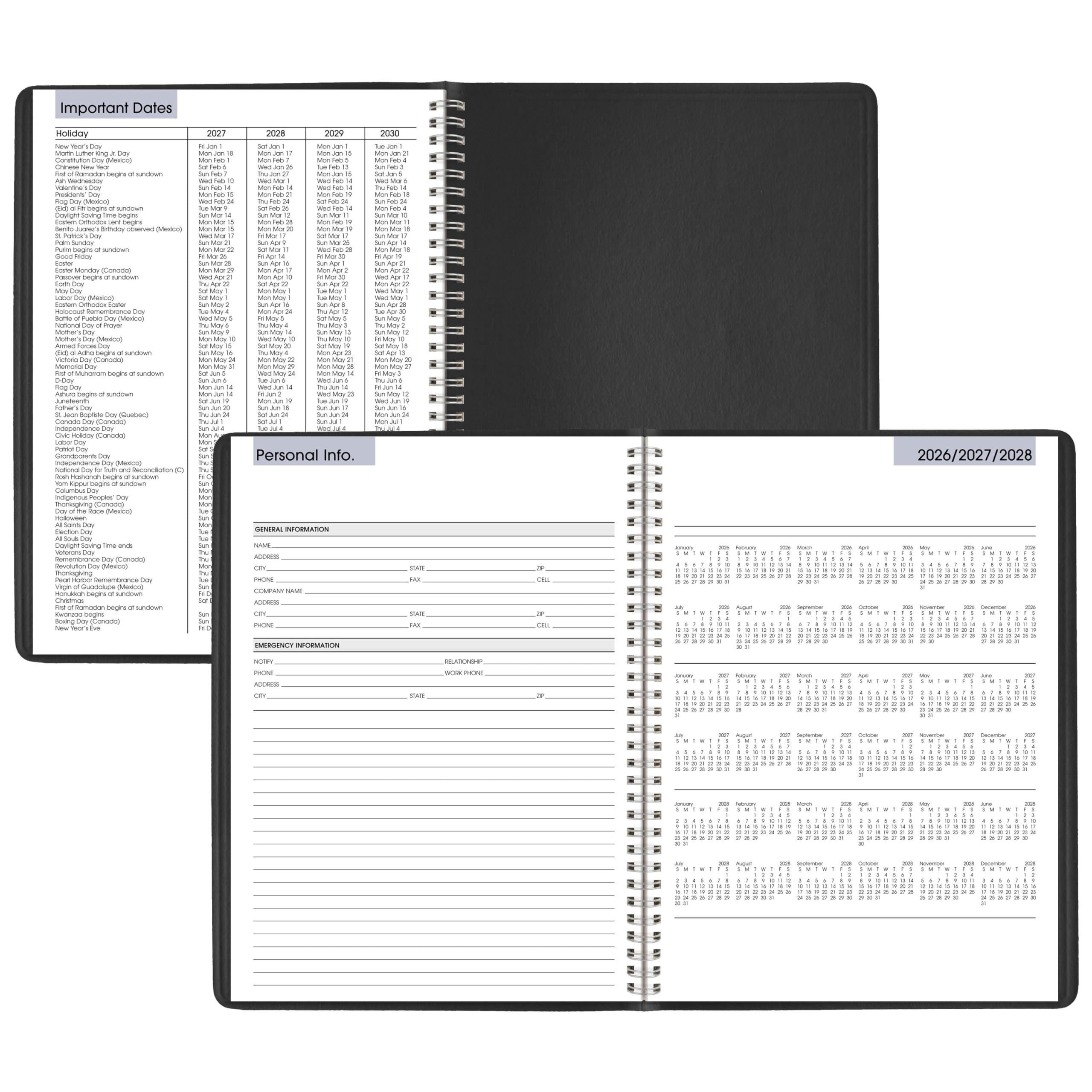 AT-A-GLANCE páginas extra con calendario de 3 años, rápida referencia futura