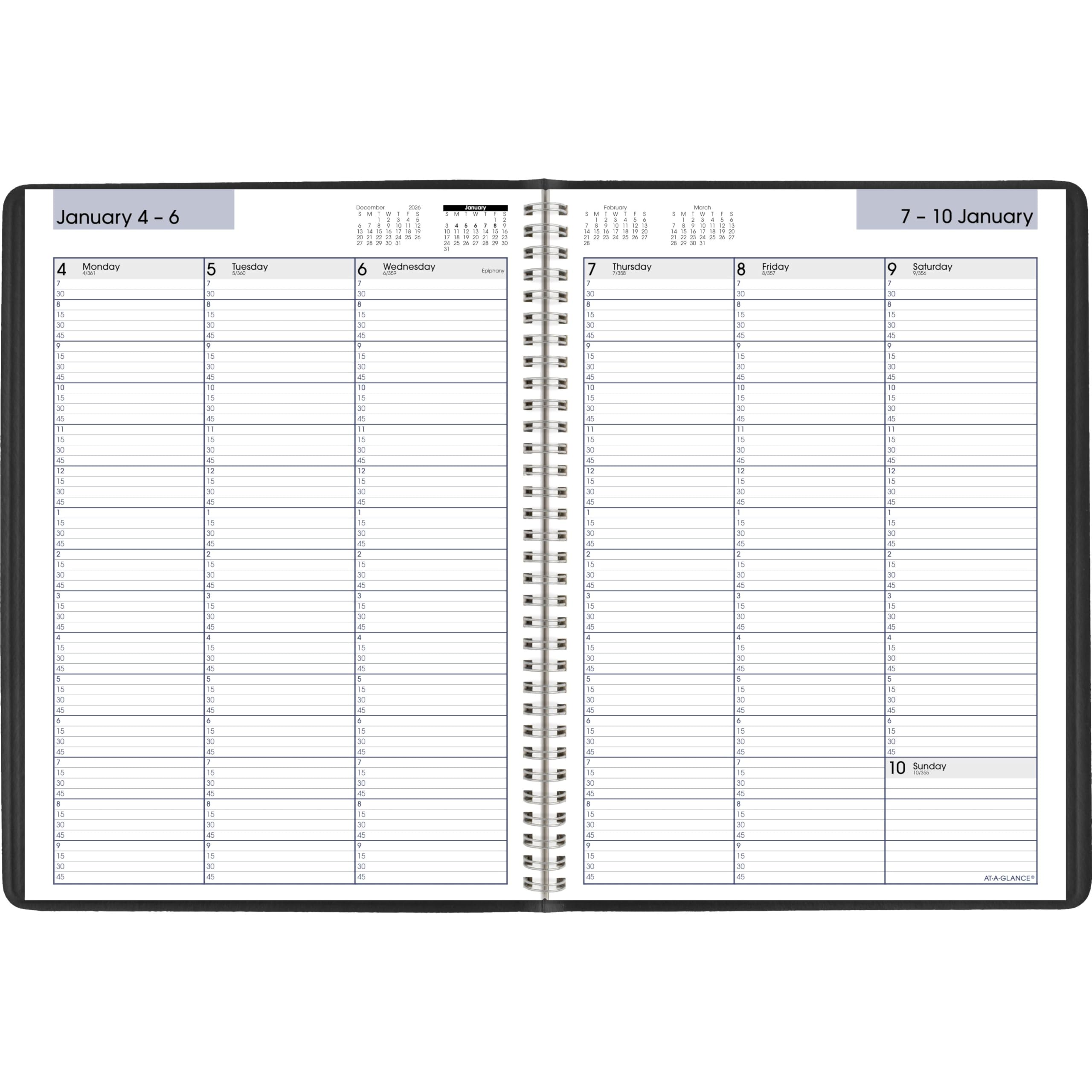 AT-A-GLANCE agenda en escritorio con lápiz, uso diario y productividad