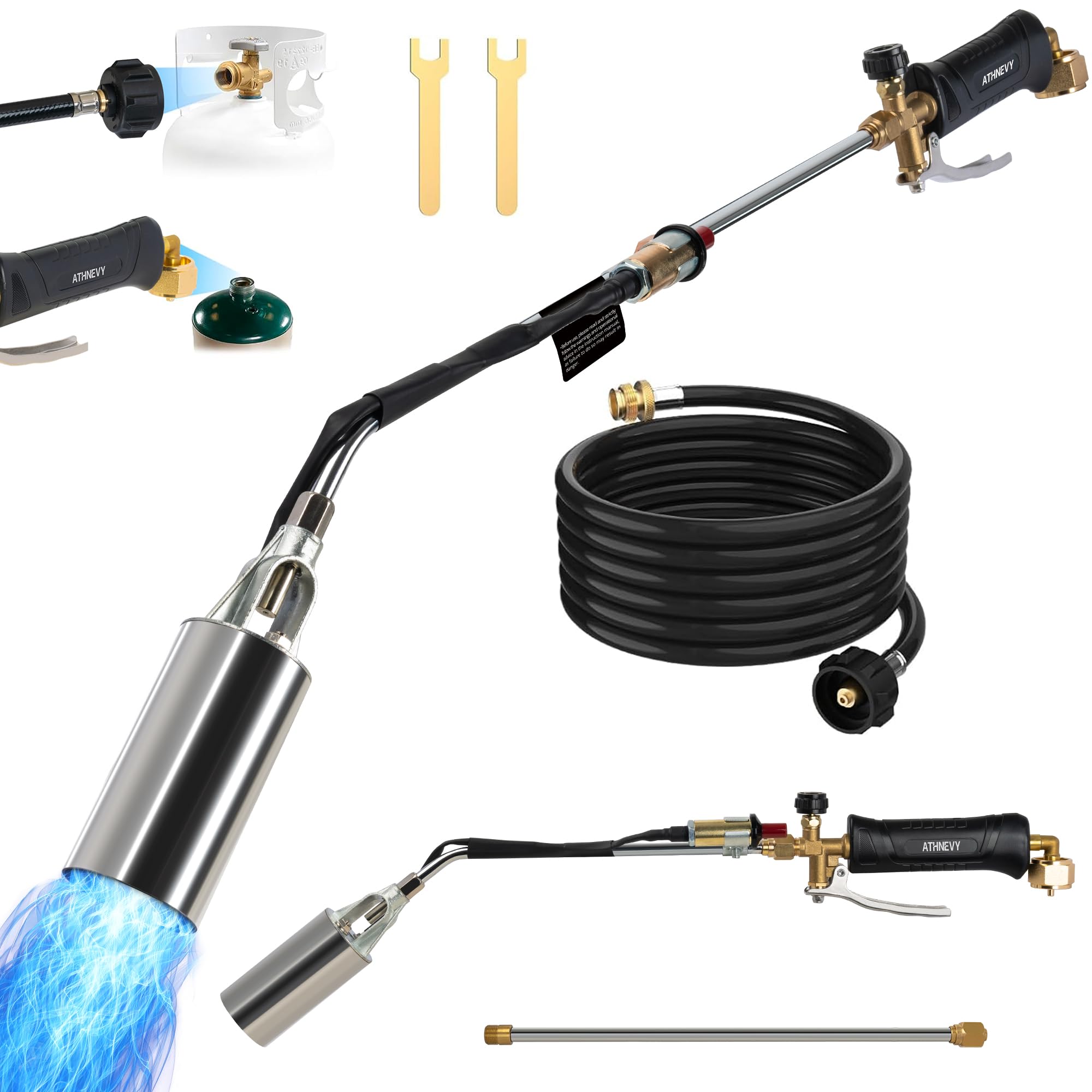 Athnevy torch front view showing complete kit and robust construction for reliable use