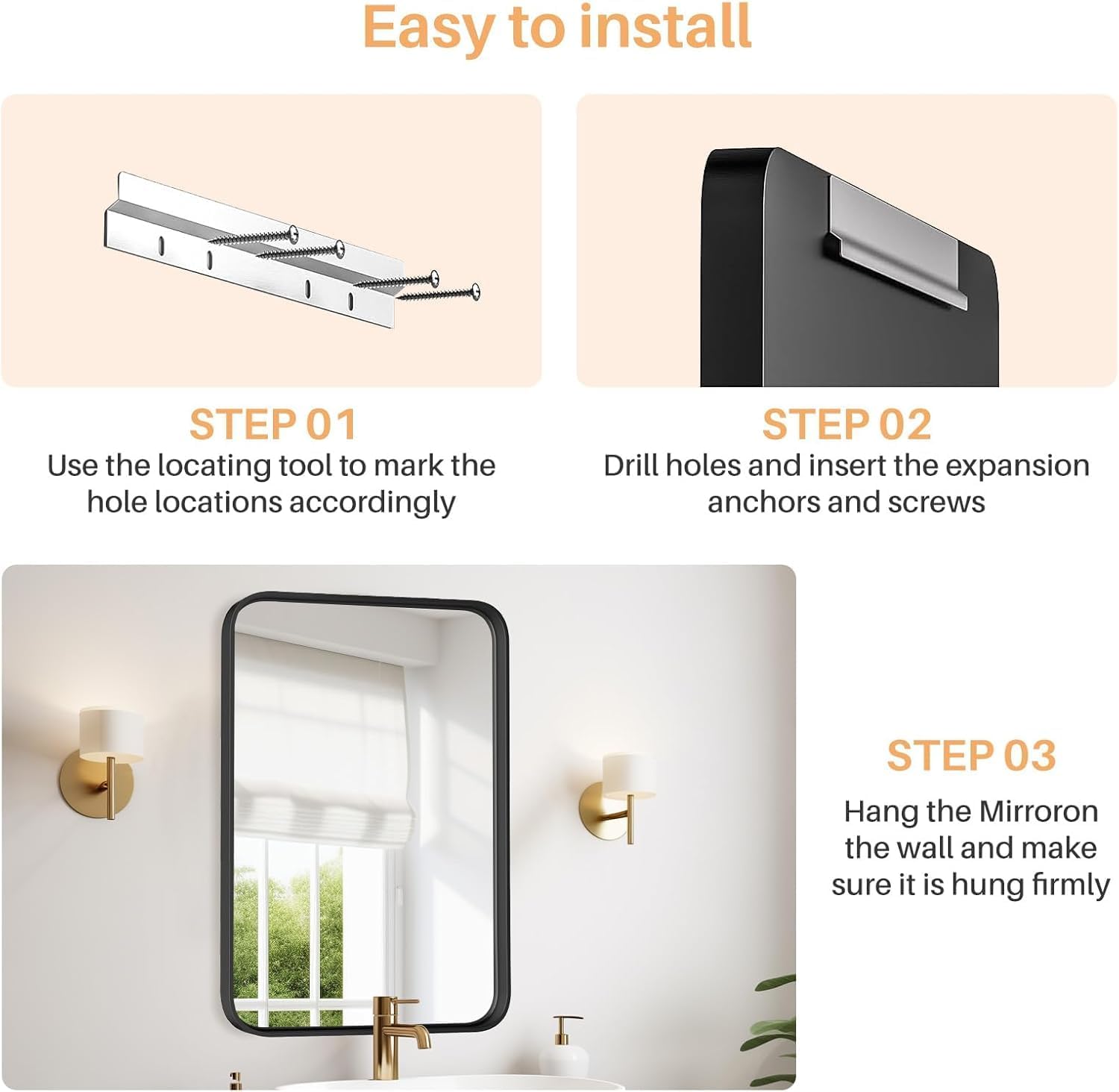 Atilioo mirror mounted over bathroom vanity horizontally demonstrating grooming usefulness