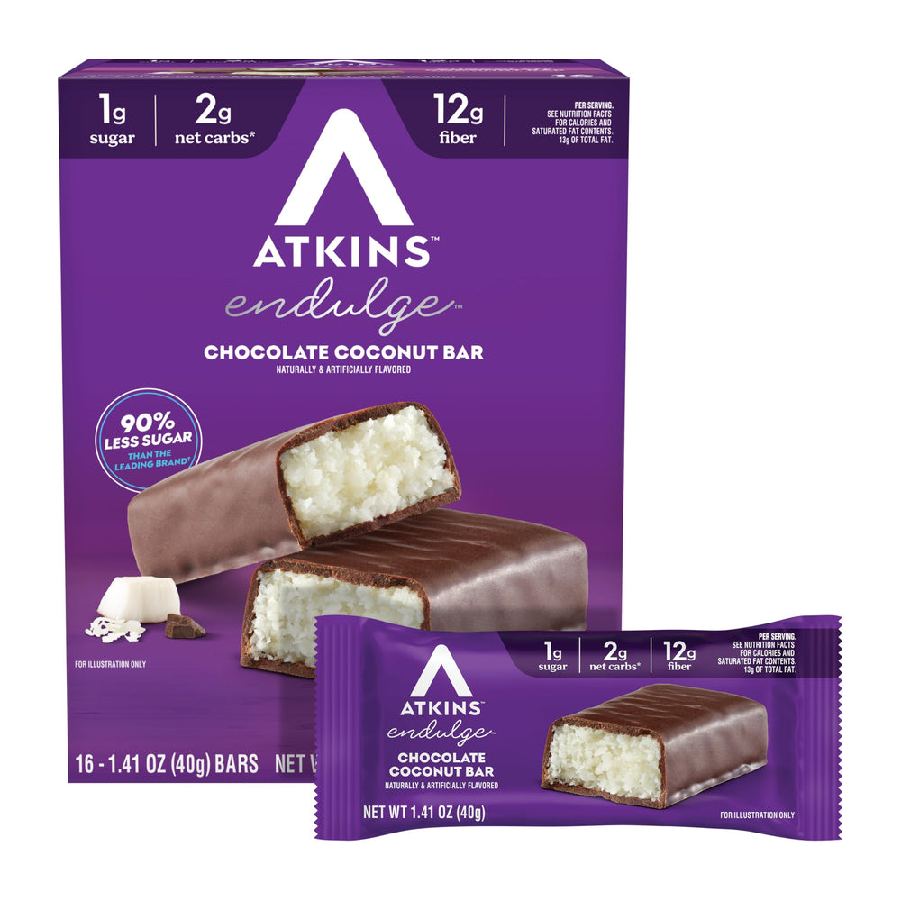 Atkins frente del empaque mostrando caja de 16 unidades y conveniencia