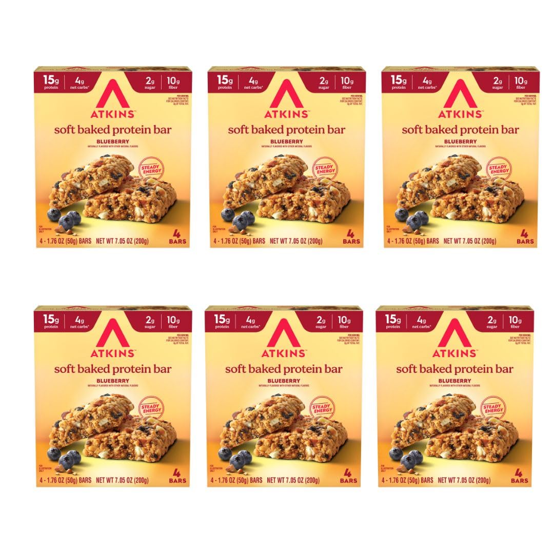 Atkins barra arándano paquete frontal muestra marca y aporte proteico
