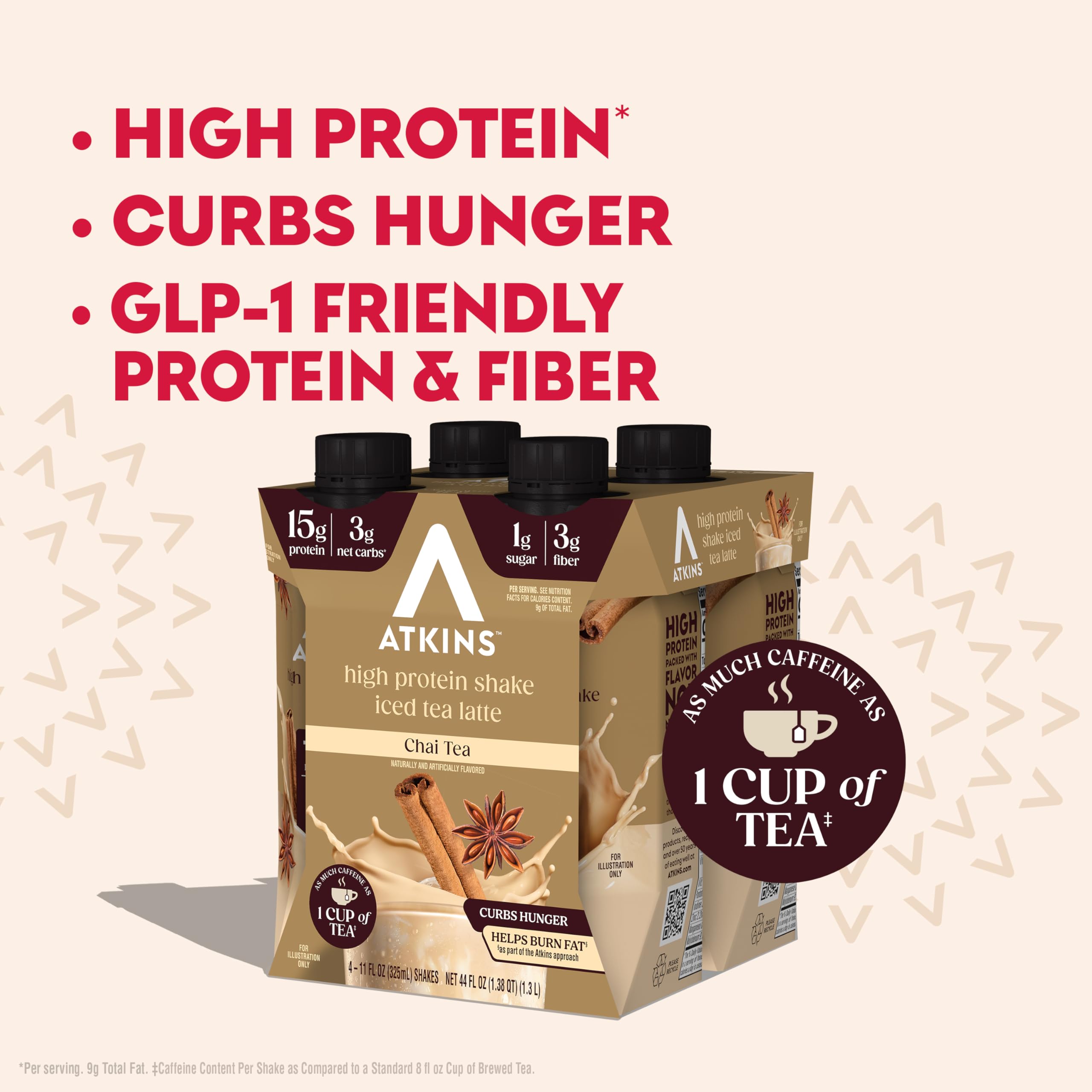 Atkins chai junto a regla para comparar tamaño y porción portátil