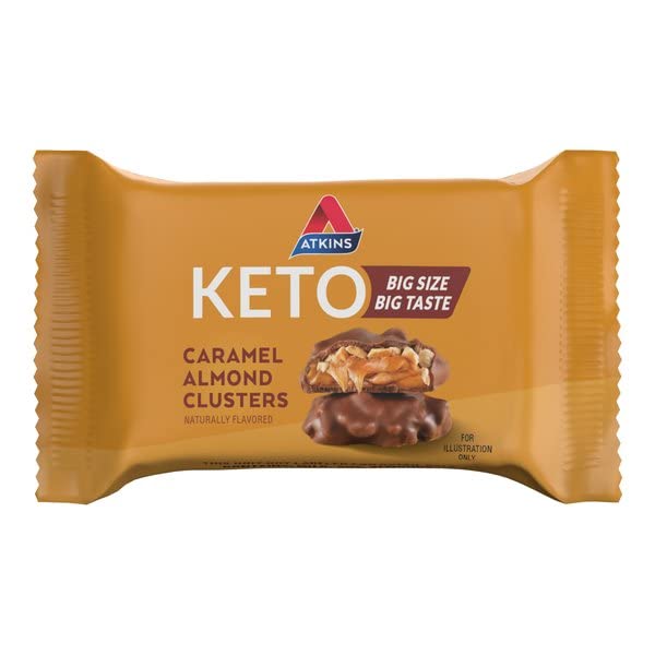 Atkins primer plano de textura y almendras, resalta crocancia y sabor a caramelo
