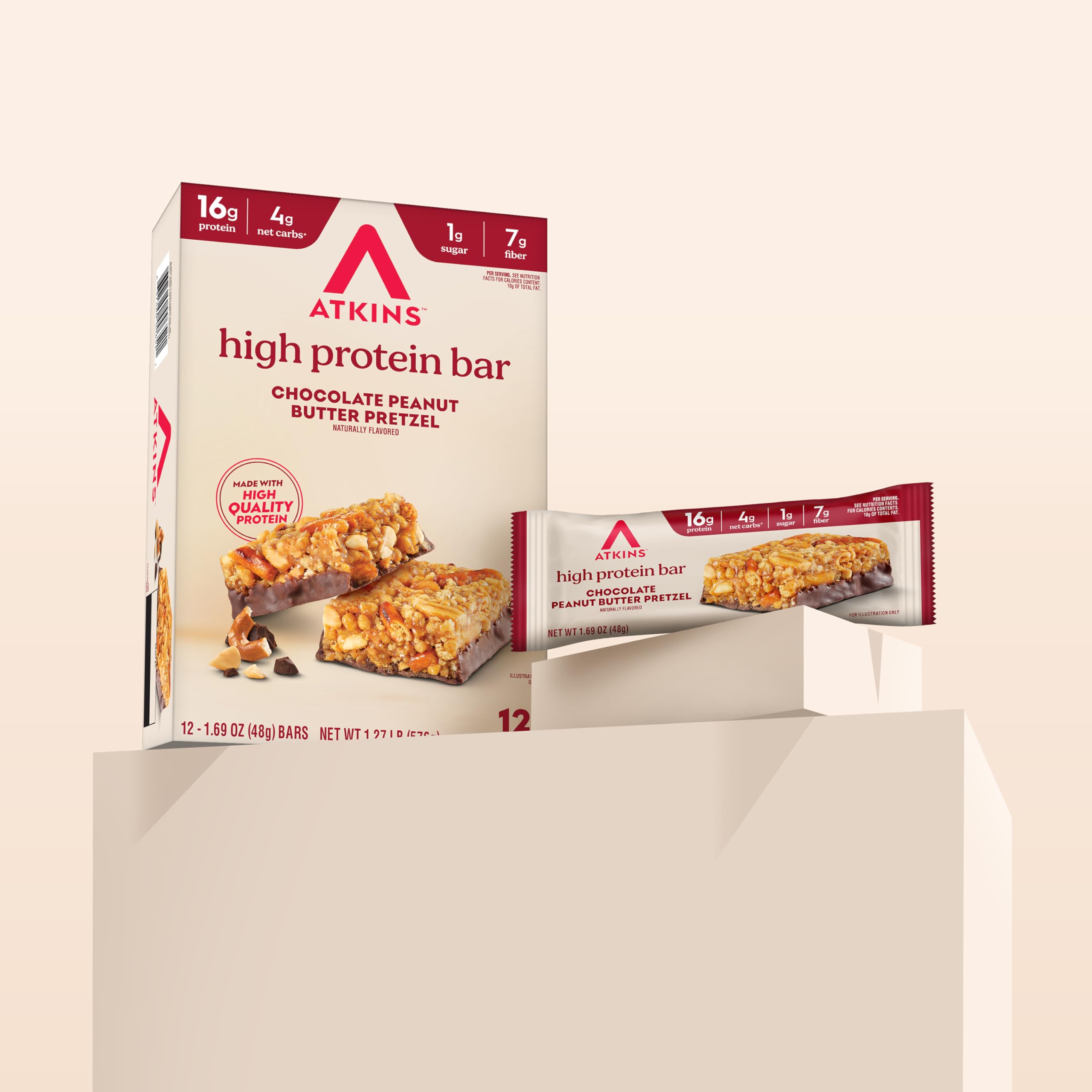 Atkins etiqueta nutricional legible con detalles de proteína y fibra