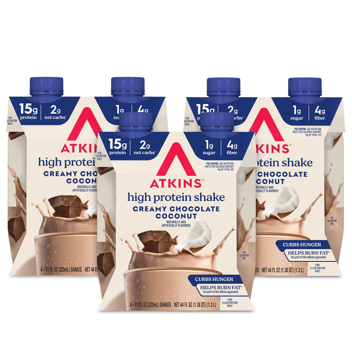 Atkins frente del pack Chocolate Coconut mostrando diseño y conveniencia