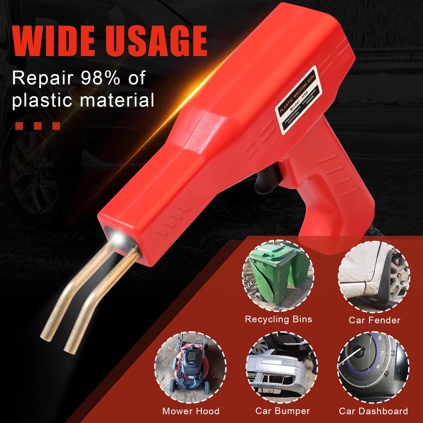ATOLS welding tool in use on car bumper demonstrating durable reinforcement