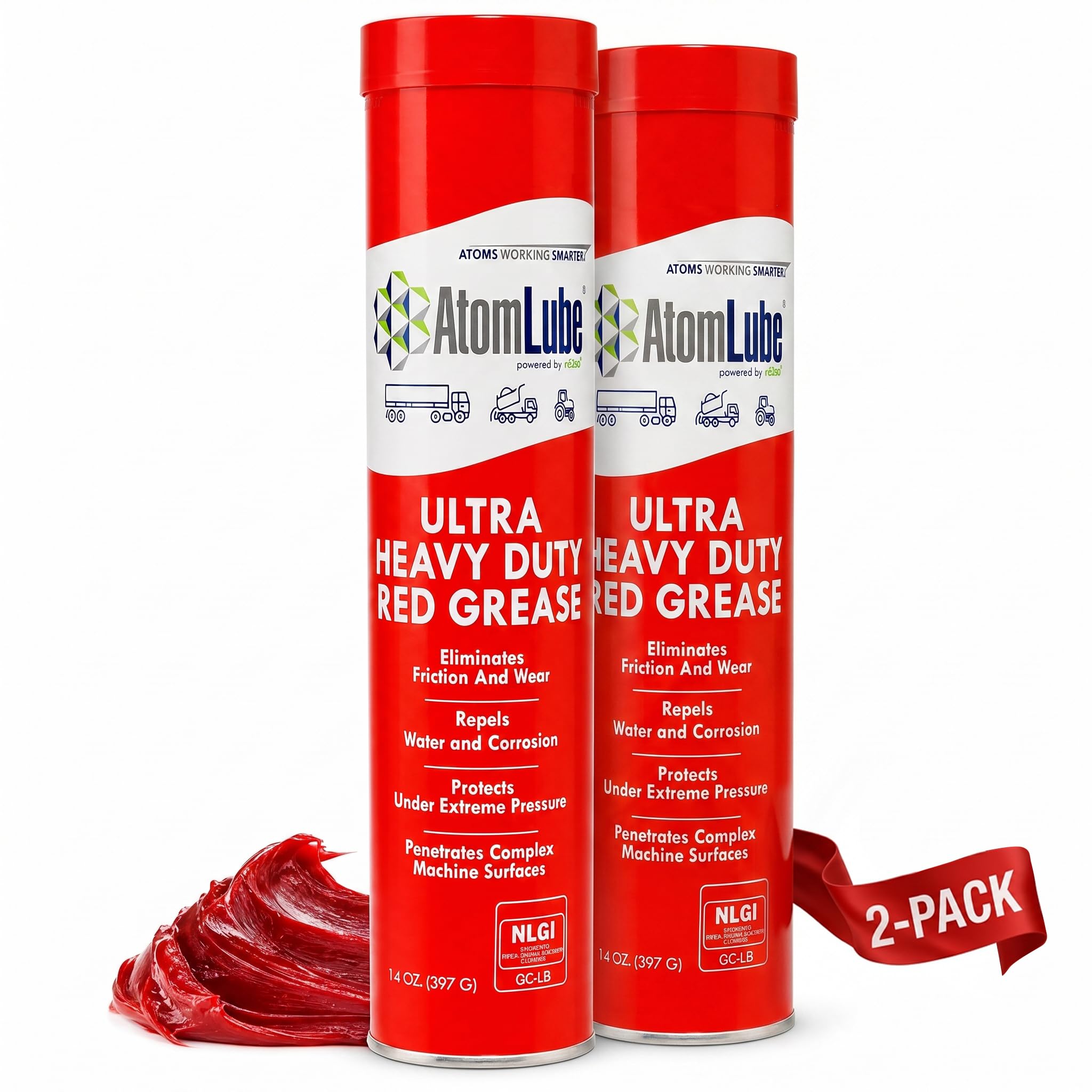 AtomLube front packaging showing 14 oz tube and product benefit