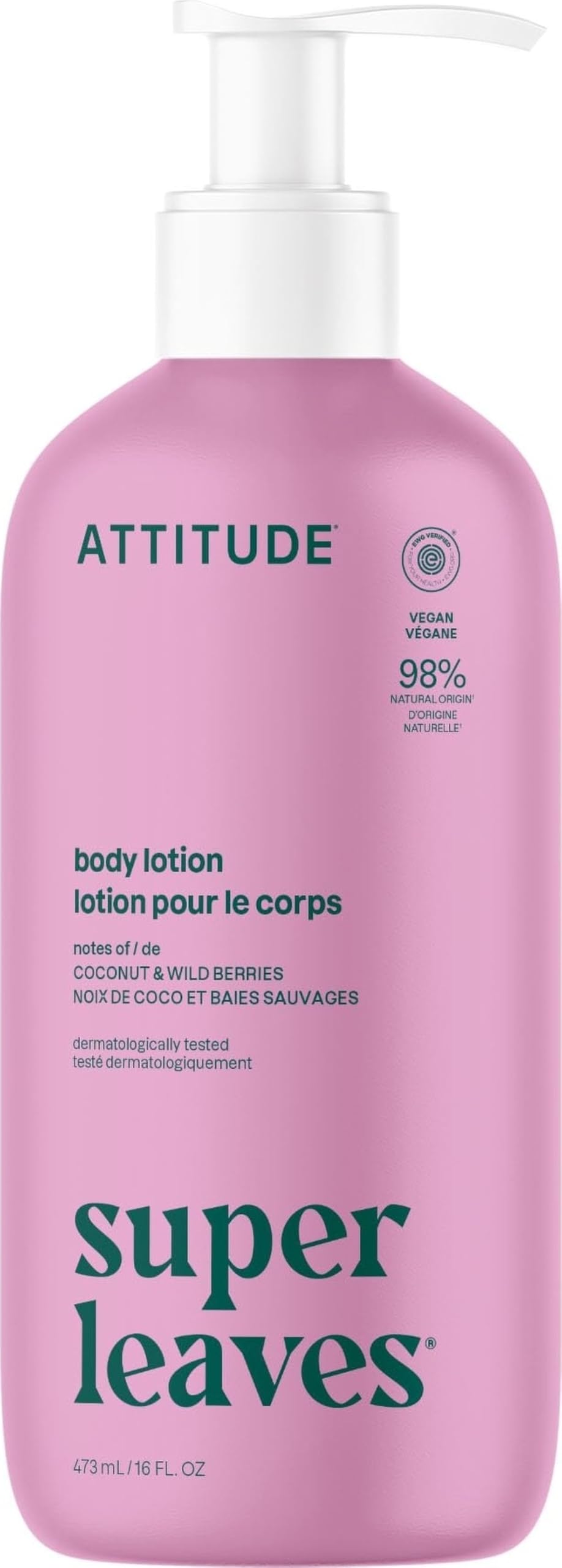 ATTITUDE crema corporal frontal botella clara mostrando tamaño y etiqueta beneficios