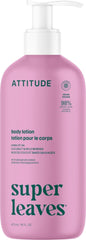 ATTITUDE crema corporal frontal botella clara mostrando tamaño y etiqueta beneficios