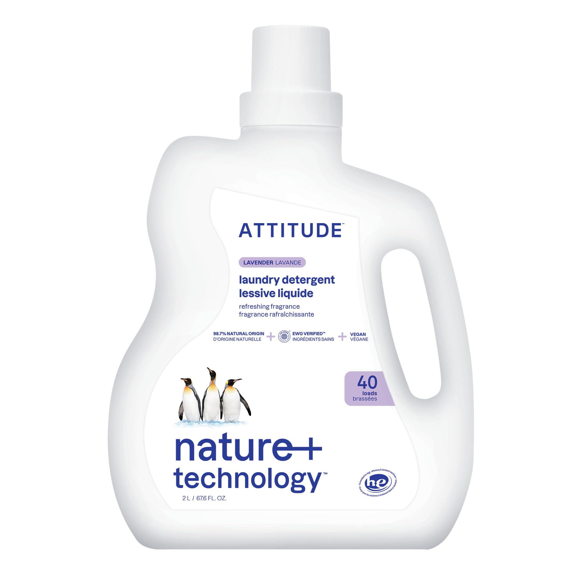 ATTITUDE botella frontal mostrando etiqueta y capacidad, limpieza segura