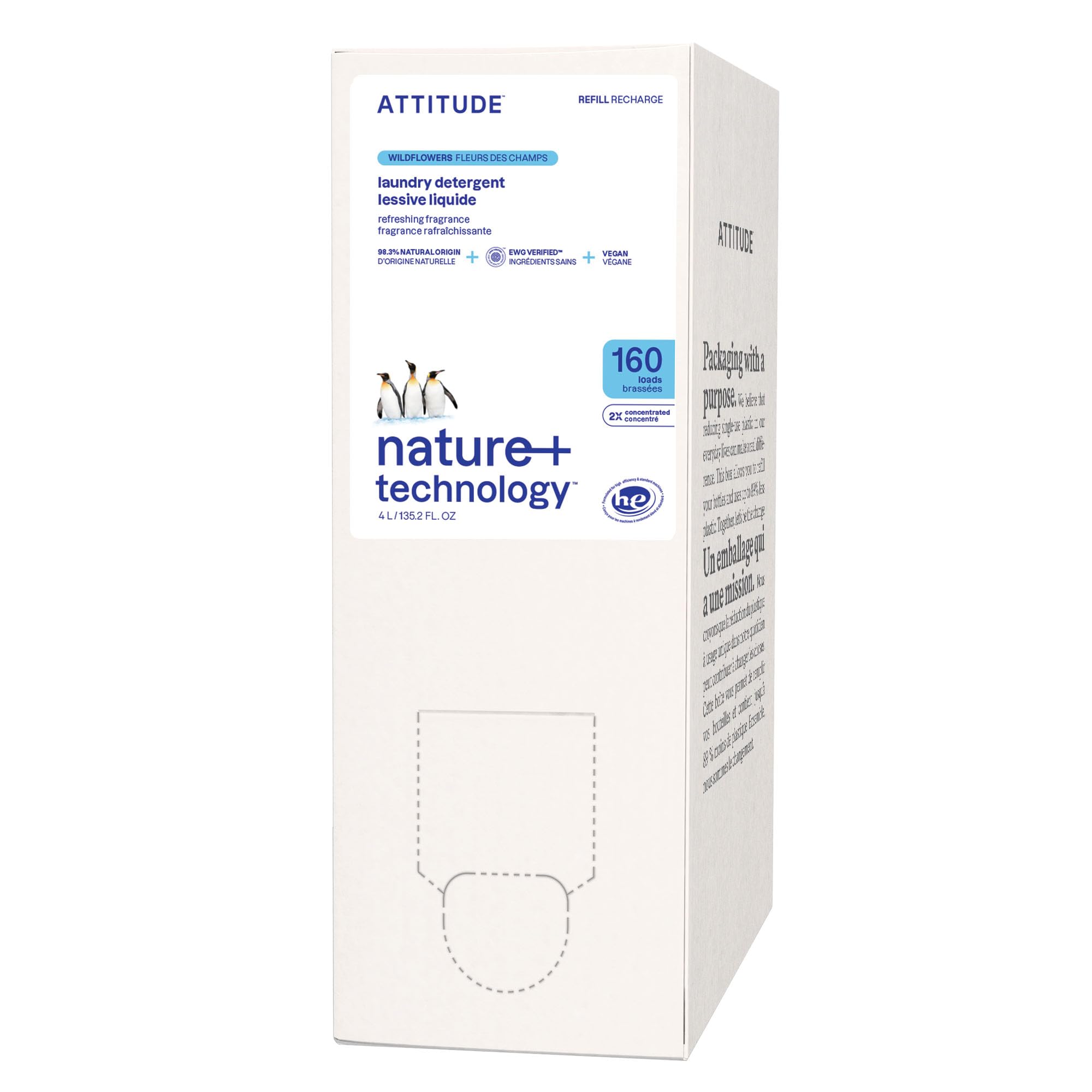 ATTITUDE frente del envase refill mostrando tamaño y etiqueta, fácil ahorro