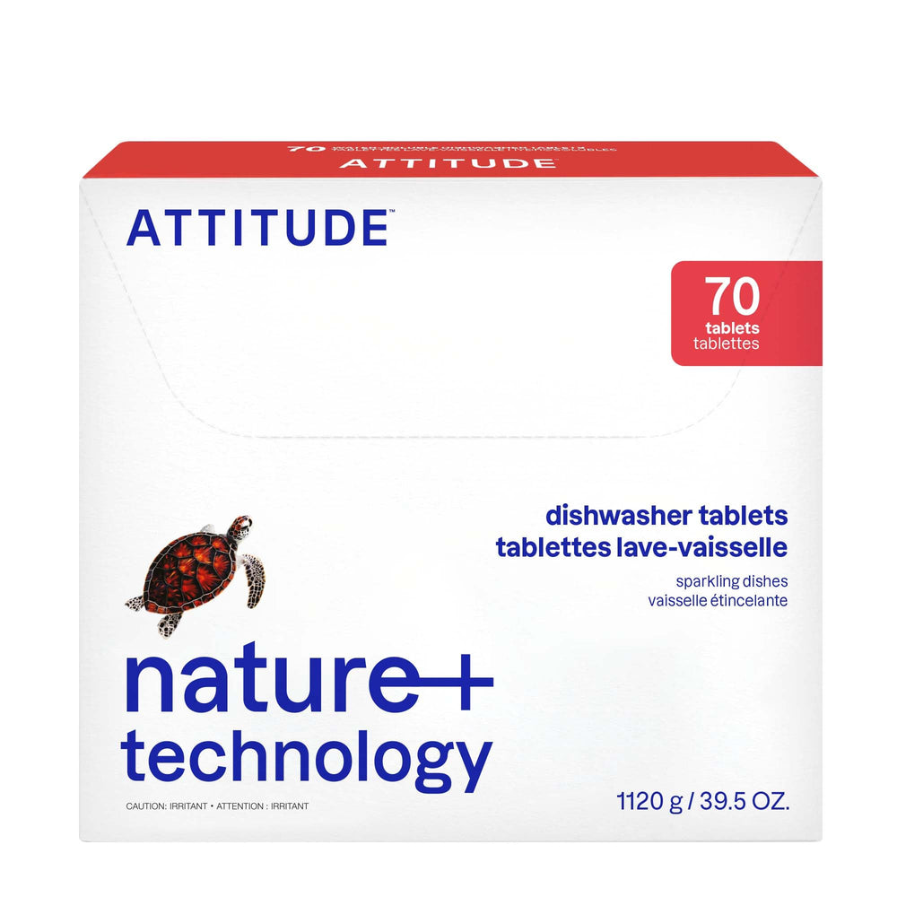 ATTITUDE paquete frontal mostrando 70 pastillas y beneficios eco