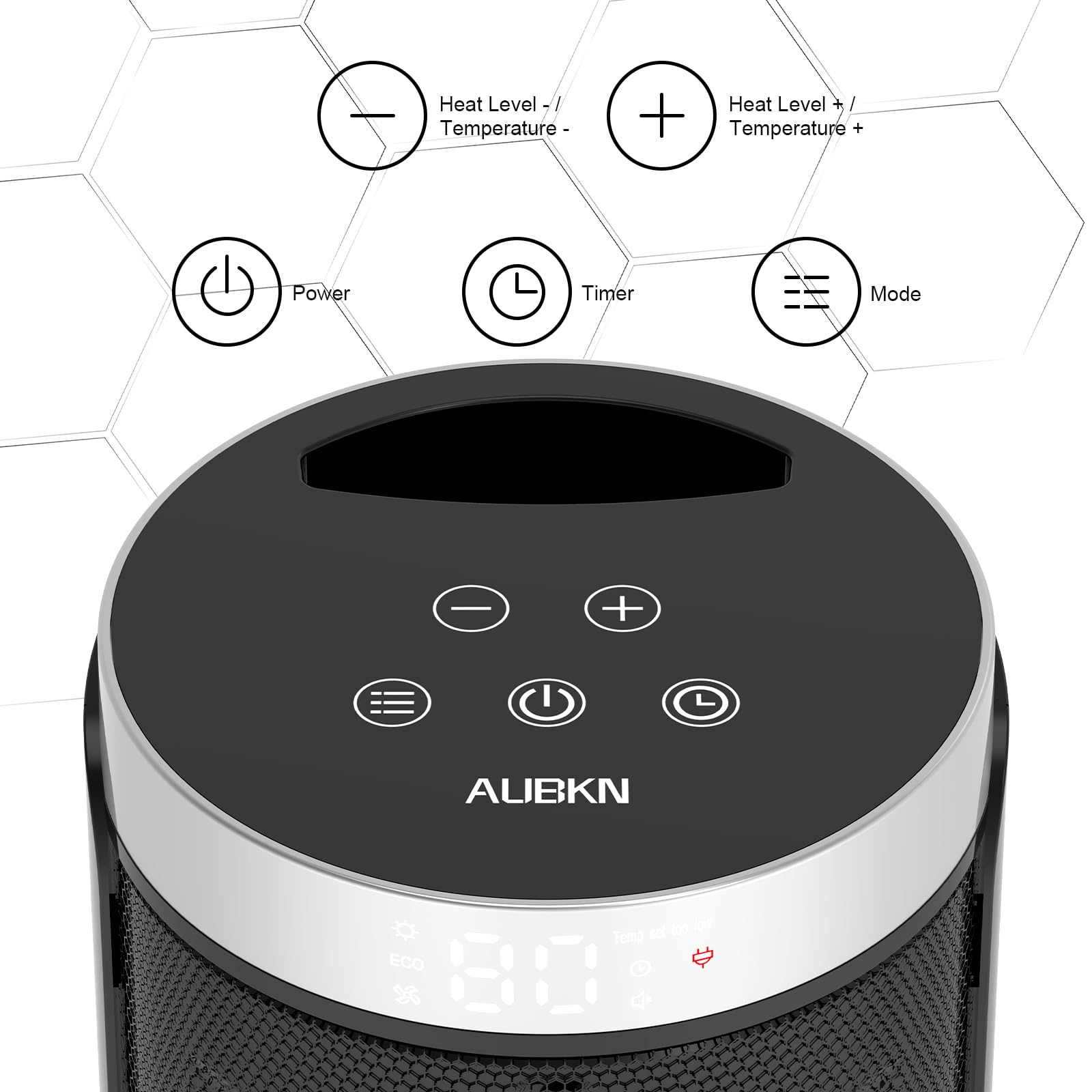 AUBKN primer plano del panel con botones y termostato para control fácil y preciso