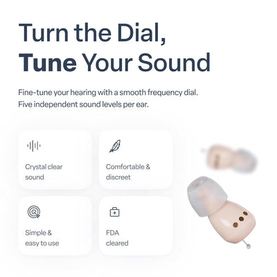Person wearing Audien Atom One in ear during conversation demonstrating clearer hearing