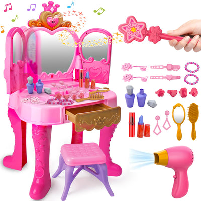 AugToy tocador frontal mesa y silla rosa mostrando set completo y diversión