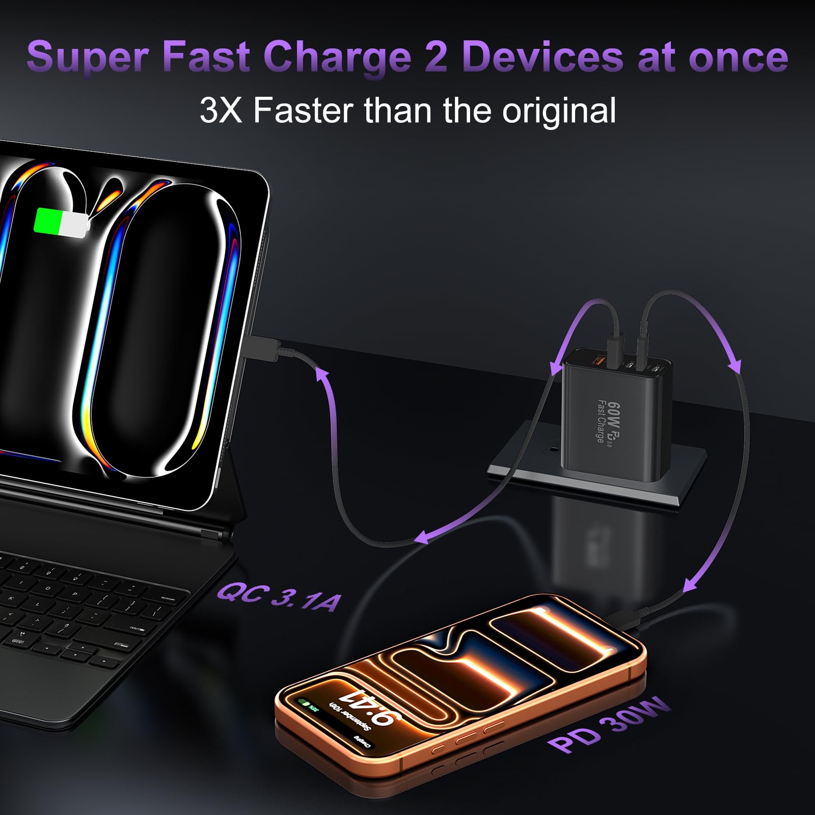 Auorld close-up of USB-C port demonstrating fast PD charging capability