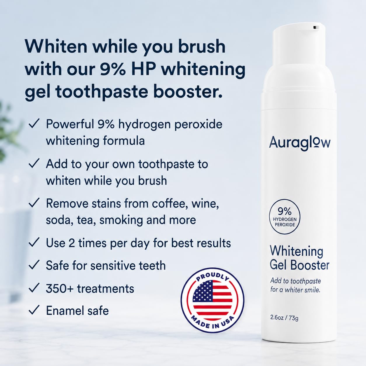 AURAGLOW aplicación del gel junto a pasta dental para blanqueado diario