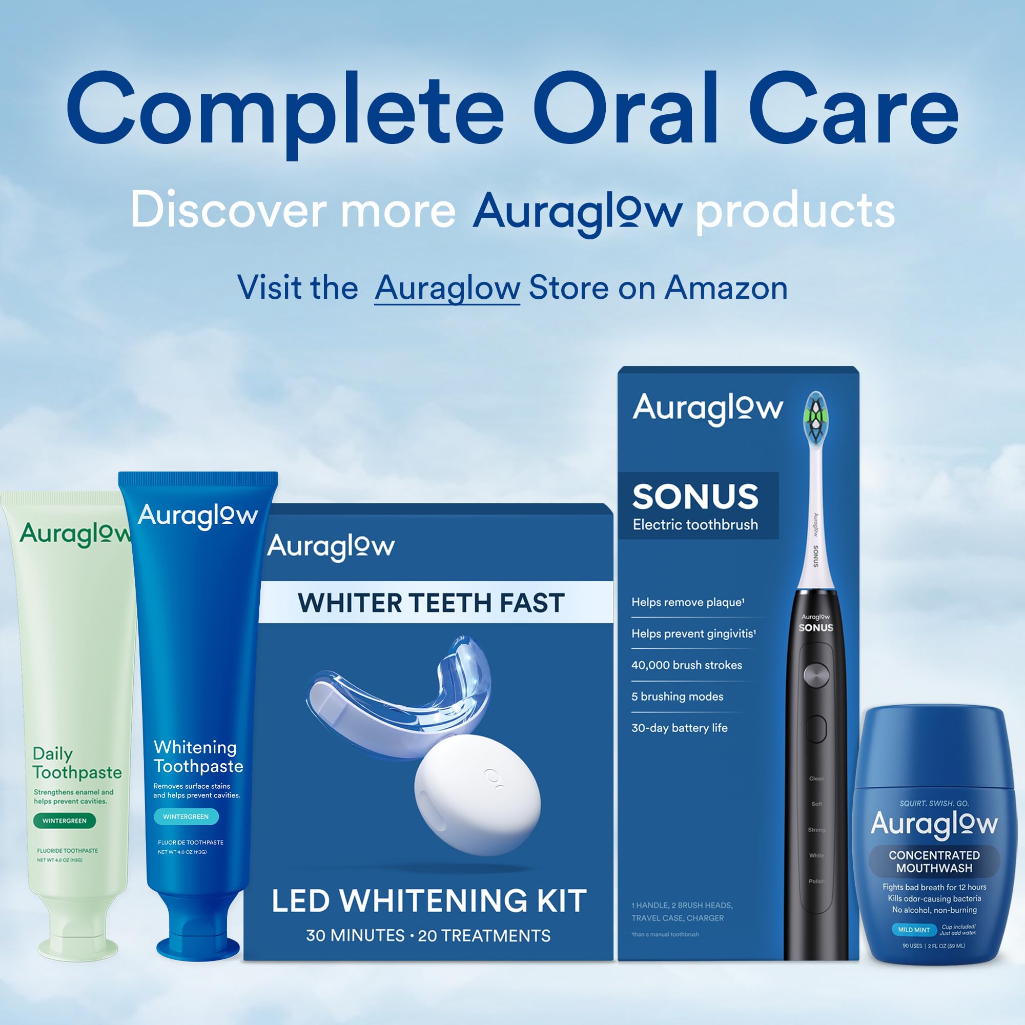 AURAGLOW primer plano de la etiqueta destacando ingredientes dentales