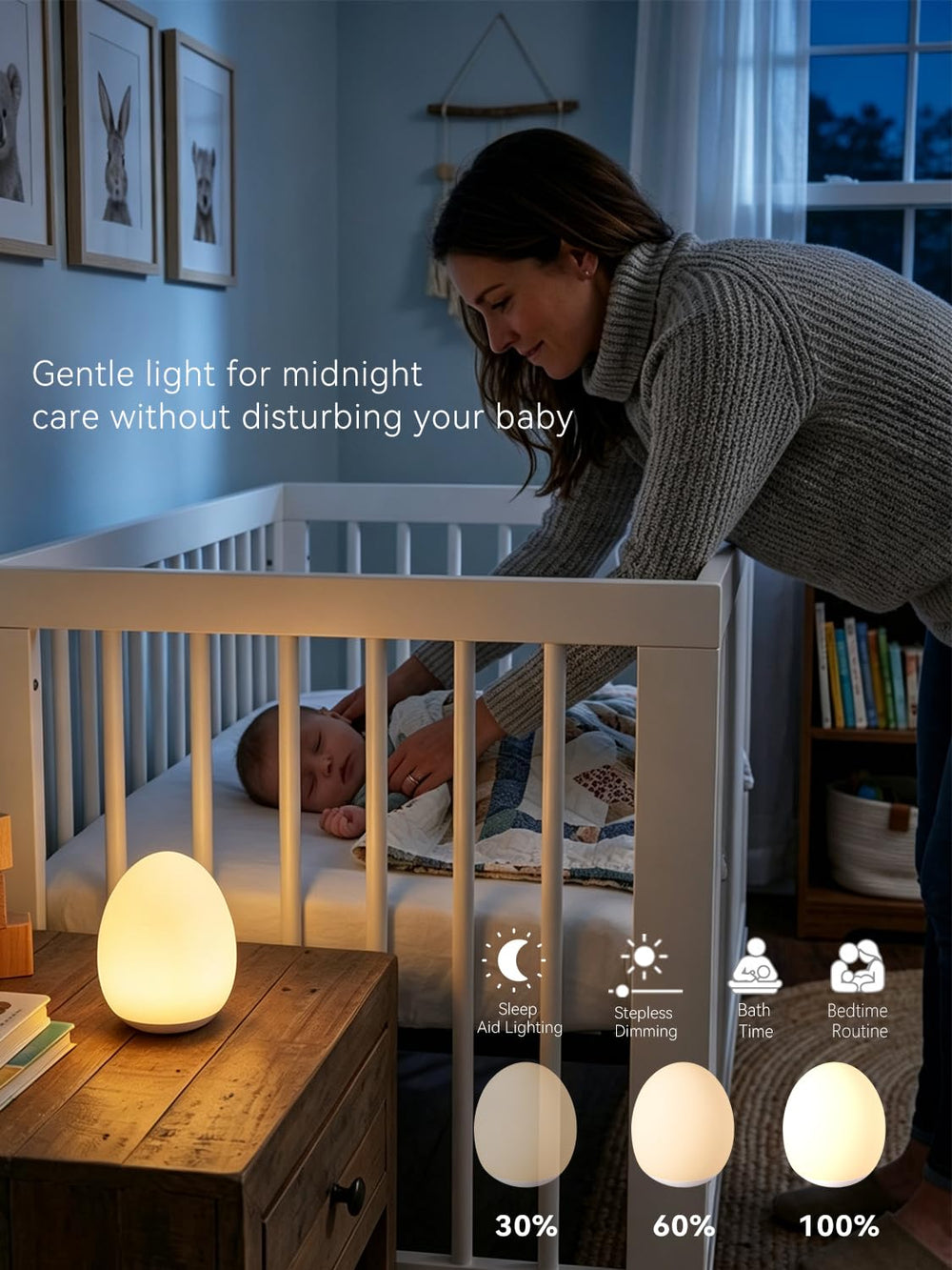AuroraNiteBeam luz en cuna creando ambiente suave y calmante