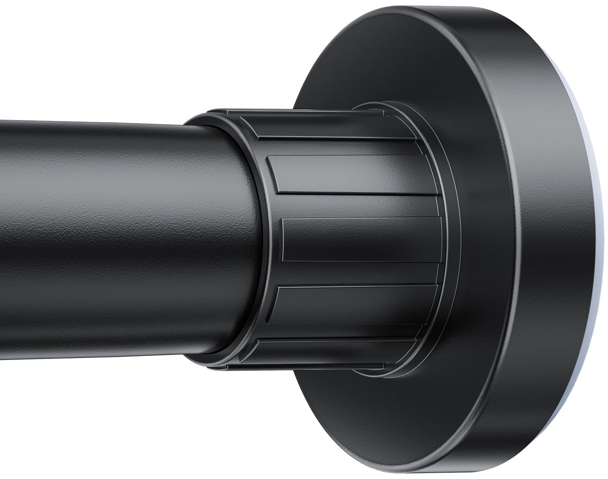 Ausemku barra de ducha frontal mostrando diseño negro y ajuste telescópico para ahorro de espacio
