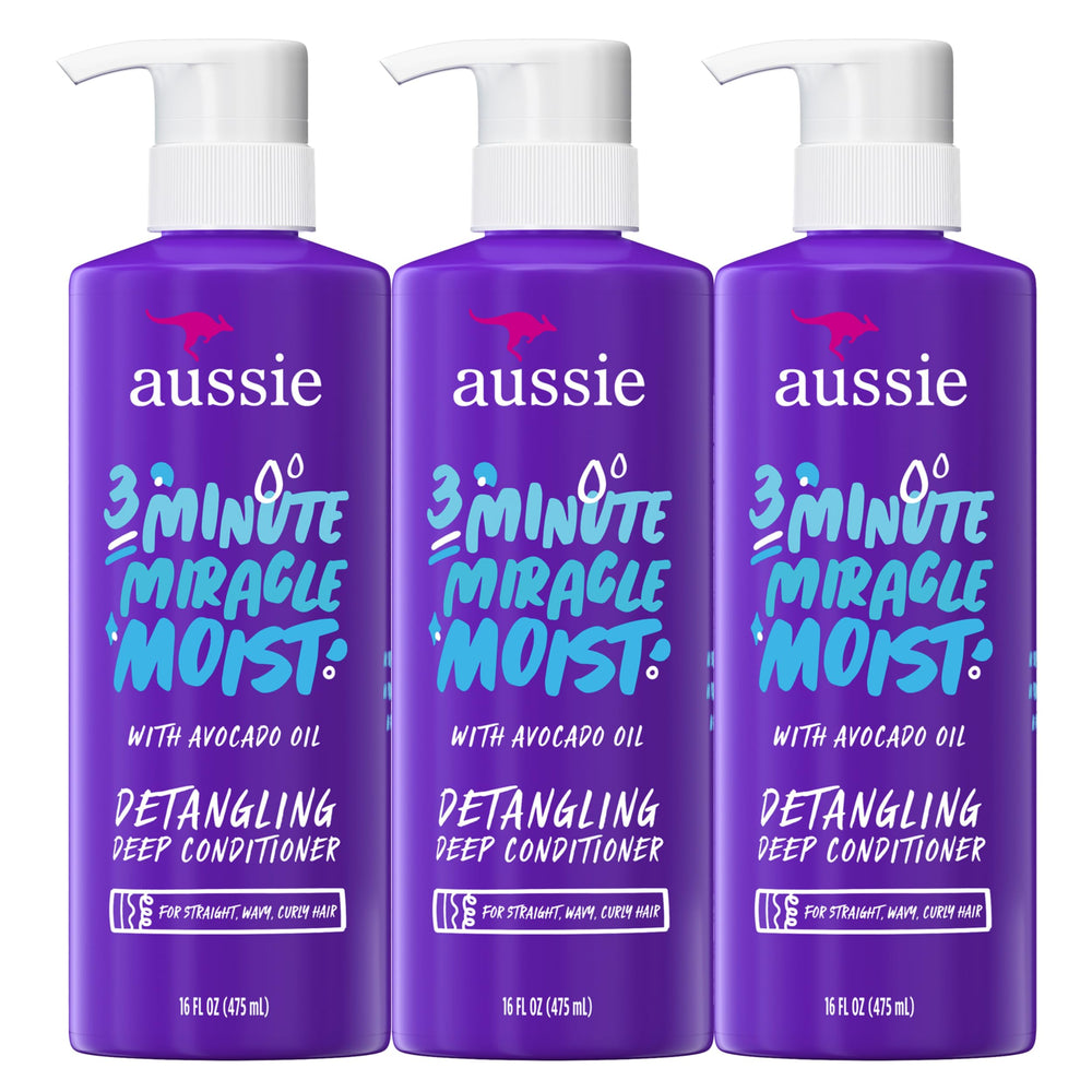 Aussie triple pack front packaging shows three bottles for long-lasting supply