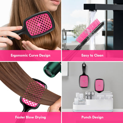 Aussumy cepillo en uso sobre cabello mojado desenredando suavemente sin tirones
