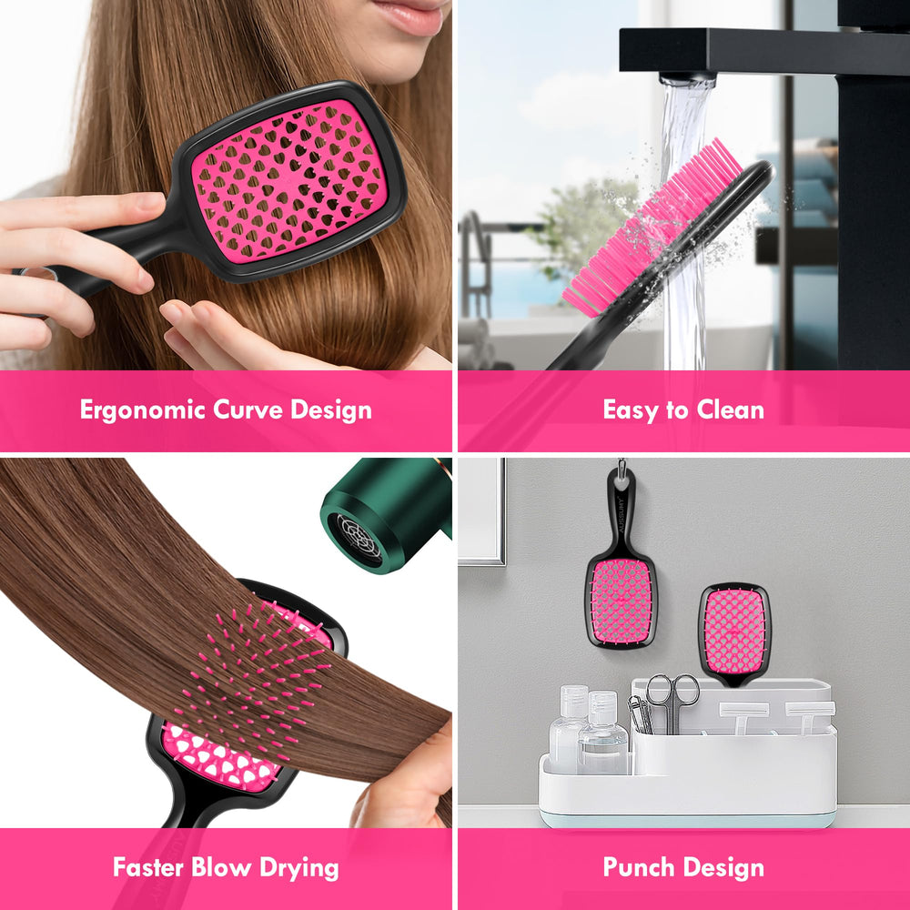 Aussumy cepillo en uso sobre cabello mojado desenredando suavemente sin tirones